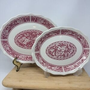 Syracuse China Strawberry Hill Pink Floral Pattern Oval Platter Vintage Set Of 2
